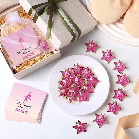 Misdary 24 Set Dance Gifts Include Ballet Lapel Pins Card Organza Bags for Dance Party Favors Ballet Award Pins Cute Button Birthday Graduation Gifts in Kuwait
