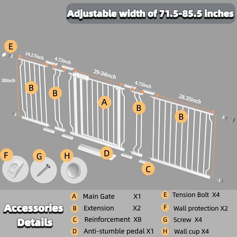 Tsayawa 59 "بوابة قطة طويلة طويلة للمداخل ، 29.6-53.1 بوصة زهرية إضافية للقطط للقطط المشي من خلال ، والضغط شبابي على بوابات الكلاب الطويلة الداخلية للأطفال ، بوابة أمان القطط للسلالم الممرات in Kuwait