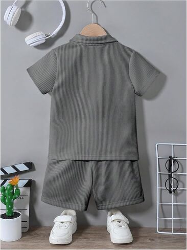 Boy's 2 Piece Clothing Set Short Sleeve 1/4 Zip T-shirts and Ribbed Knit Shorts in Saudi Arabia