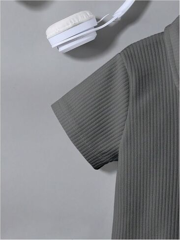 Boy's 2 Piece Clothing Set Short Sleeve 1/4 Zip T-shirts and Ribbed Knit Shorts in Saudi Arabia