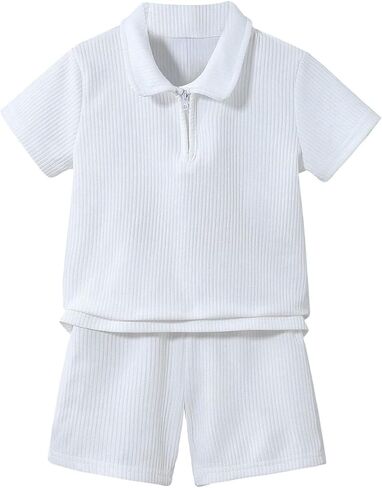 Boy's 2 Piece Clothing Set Short Sleeve 1/4 Zip T-shirts and Ribbed Knit Shorts in Saudi Arabia