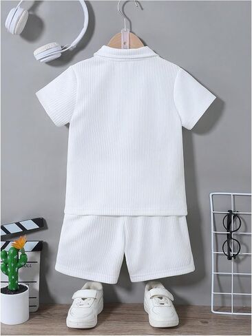 Boy's 2 Piece Clothing Set Short Sleeve 1/4 Zip T-shirts and Ribbed Knit Shorts in Saudi Arabia