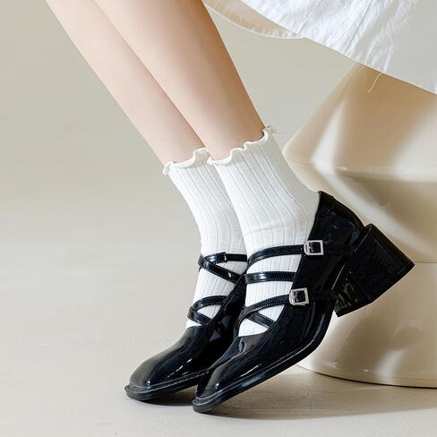 Mcool Mary Womens Ankle Socks Ruffle Casual Cotton Frilly Stretchable Cuff Cute Knit Lettuce Trim Ankle Socks 6 Pack for New Moms Size5-9 in Saudi Arabia