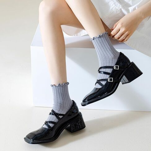 Mcool Mary Womens Ankle Socks Ruffle Casual Cotton Frilly Stretchable Cuff Cute Knit Lettuce Trim Ankle Socks 6 Pack for New Moms Size5-9 in Saudi Arabia