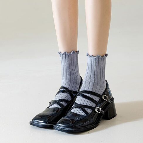Mcool Mary Womens Ankle Socks Ruffle Casual Cotton Frilly Stretchable Cuff Cute Knit Lettuce Trim Ankle Socks 6 Pack for New Moms Size5-9 in Saudi Arabia