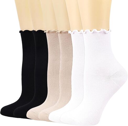 Mcool Mary Womens Ankle Socks Ruffle Casual Cotton Frilly Stretchable Cuff Cute Knit Lettuce Trim Ankle Socks 6 Pack for New Moms Size5-9 in Saudi Arabia