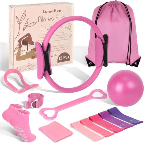 Home Pilates Essentials Kit for Women,Pilates Equipment Set with 9 Inch Yoga Ball,Figure 8 Resistance Band,Pilates Bands & Accessories,Pilates Ring and Ball Set for Beginners Home Workouts in Kuwait