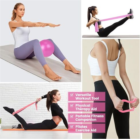 Home Pilates Essentials Kit for Women,Pilates Equipment Set with 9 Inch Yoga Ball,Figure 8 Resistance Band,Pilates Bands & Accessories,Pilates Ring and Ball Set for Beginners Home Workouts in Kuwait