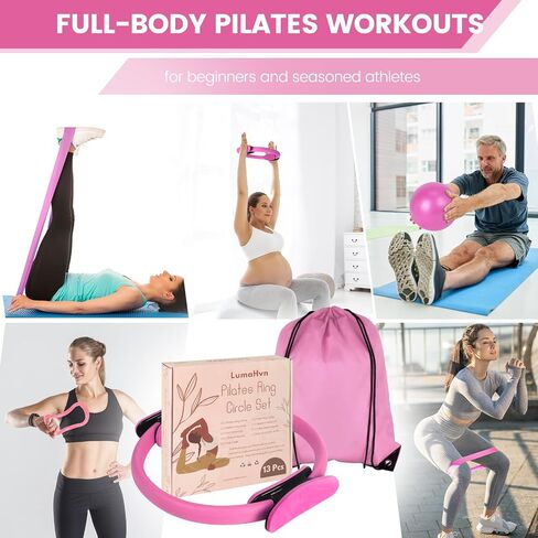 Home Pilates Essentials Kit for Women,Pilates Equipment Set with 9 Inch Yoga Ball,Figure 8 Resistance Band,Pilates Bands & Accessories,Pilates Ring and Ball Set for Beginners Home Workouts in Kuwait