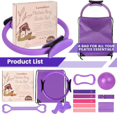 Home Pilates Essentials Kit for Women,Pilates Equipment Set with 9 Inch Yoga Ball,Figure 8 Resistance Band,Pilates Bands & Accessories,Pilates Ring and Ball Set for Beginners Home Workouts in Kuwait