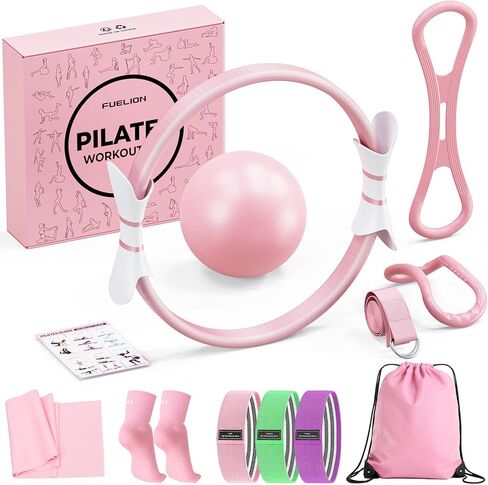 Pilates Ring Set for Women, Home Workout Pilates Equipment with Resistance Bands, 14'' Magic Circle, Mini Ball, Pilates Starter Kit for Strength, Toning and Flexibility, Workout Guide Included in Saudi Arabia
