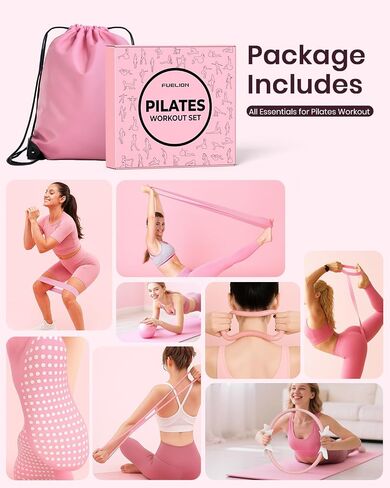 Pilates Ring Set for Women, Home Workout Pilates Equipment with Resistance Bands, 14'' Magic Circle, Mini Ball, Pilates Starter Kit for Strength, Toning and Flexibility, Workout Guide Included in Saudi Arabia
