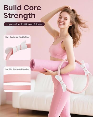 Pilates Ring Set for Women, Home Workout Pilates Equipment with Resistance Bands, 14'' Magic Circle, Mini Ball, Pilates Starter Kit for Strength, Toning and Flexibility, Workout Guide Included in Saudi Arabia