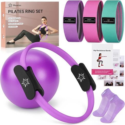 طقم Pilates Essentials للنساء المنزليين ، مجموعة الحلقة والكرة ، معدات بيلاتس للتدريبات ، 3 فرق مقاومة ، جوارب قبضة ، دائرة سحرية 14 بوصة ، كرة مائية ، معدات تمرين رائعة in Kuwait