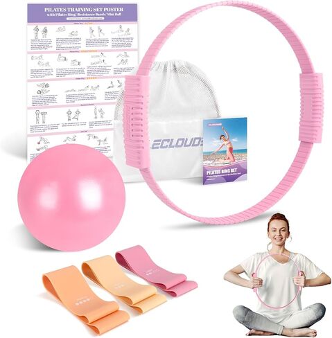 Pilates Essentials Kit for Women, 13.5" Pilates Ring and Ball Set with Resistance Bands for Home Workouts, Portable Pilates Kit with Bag & Training Poster for Full Body Exercise in Kuwait
