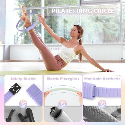 طقم Pilates Essentials للنساء ، حلقة Pilates 13.5 بوصة مع عصابات مقاومة للتدريبات المنزلية ، مجموعة Pilates المحمولة مع حقيبة وملصق تدريب لممارسة الجسم الكامل in Kuwait