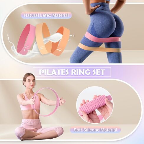 Pilates Essentials Kit for Women, 13.5" Pilates Ring and Ball Set with Resistance Bands for Home Workouts, Portable Pilates Kit with Bag & Training Poster for Full Body Exercise in Kuwait