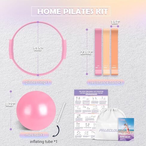 Pilates Essentials Kit for Women, 13.5" Pilates Ring and Ball Set with Resistance Bands for Home Workouts, Portable Pilates Kit with Bag & Training Poster for Full Body Exercise in Kuwait