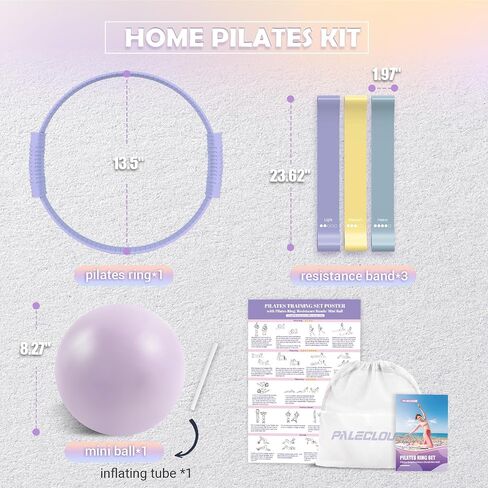 طقم Pilates Essentials للنساء ، حلقة Pilates 13.5 بوصة مع عصابات مقاومة للتدريبات المنزلية ، مجموعة Pilates المحمولة مع حقيبة وملصق تدريب لممارسة الجسم الكامل in Kuwait