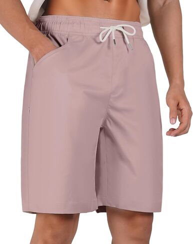 Susclude Mens Shorts Casual 9" Elastic Waist Drawstring Shorts for Men Summer Beach Sweat Shorts with Zipper Pocket in Kuwait