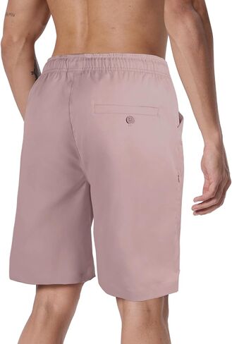 Susclude Mens Shorts Casual 9" Elastic Waist Drawstring Shorts for Men Summer Beach Sweat Shorts with Zipper Pocket in Kuwait