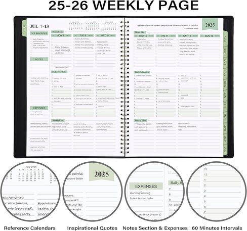 2025-2026 Planner - 11.38'' x 8.74'', Weekly & Monthly Planner Notepad,JUL 2025 - JUN 2026, Appointment Book, 60 Minutes Intervals, Monthly Tabs, Faux Soft Leather, Spiral Bound, Back Pockets - Green in Kuwait