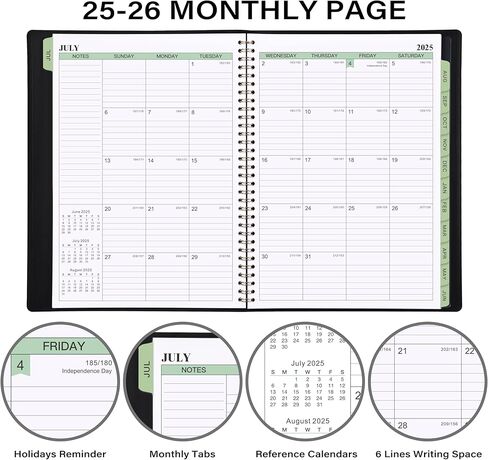 2025-2026 Planner - 11.38'' x 8.74'', Weekly & Monthly Planner Notepad,JUL 2025 - JUN 2026, Appointment Book, 60 Minutes Intervals, Monthly Tabs, Faux Soft Leather, Spiral Bound, Back Pockets - Green in Kuwait