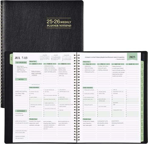 2025-2026 Planner - 11.38'' x 8.74'', Weekly & Monthly Planner Notepad,JUL 2025 - JUN 2026, Appointment Book, 60 Minutes Intervals, Monthly Tabs, Faux Soft Leather, Spiral Bound, Back Pockets - Green in Kuwait