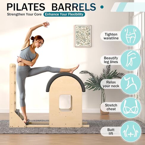 Pilates Ladder Barrel, Wooden Spine Corrector Pilates Machine for Home Workout, Pilates Arc for Balance, Core Strengthening and Stretching-9T2pw9 in Saudi Arabia