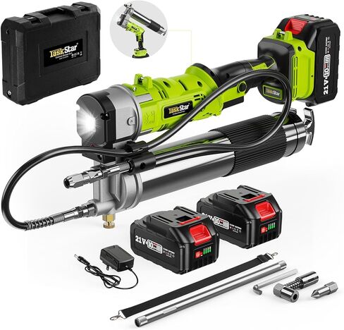 Grease Gun, 2-in-1 Easy-to-Use Battery Grease Gun Kit with 2 * 4000mAh Batteries, Efficient Cordless Grease Gun with 90 Degree Coupler Adapter, Electric Grease Gun with LED Light, Gray in Kuwait
