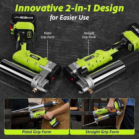 Grease Gun, 2-in-1 Easy-to-Use Battery Grease Gun Kit with 2 * 4000mAh Batteries, Efficient Cordless Grease Gun with 90 Degree Coupler Adapter, Electric Grease Gun with LED Light, Gray in Kuwait