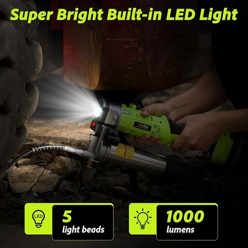 Grease Gun, 2-in-1 Easy-to-Use Battery Grease Gun Kit with 2 * 4000mAh Batteries, Efficient Cordless Grease Gun with 90 Degree Coupler Adapter, Electric Grease Gun with LED Light, Gray in Kuwait