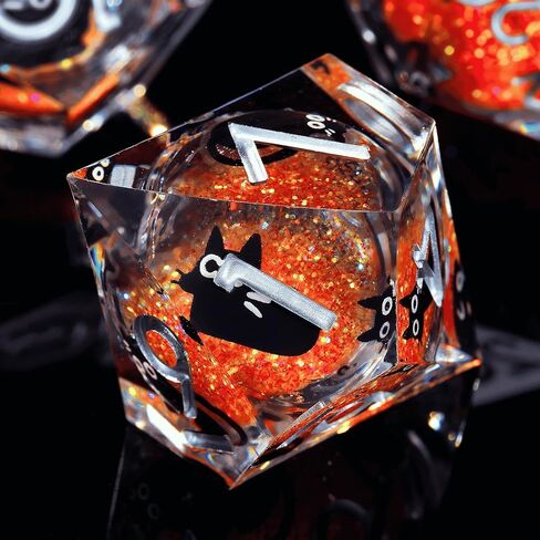 Sharp Edge Black Cat Dice: 7-Piece Polyhedral Set - Cool Cute Cat Style Art (Red and Black) in Kuwait