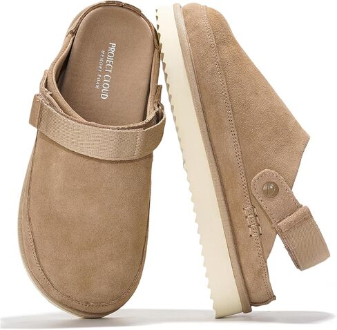 Project Cloud Genine Suede Clogs for Women - Memory Foam Platform Swogs Womens Shoes - Slides Nonslip for Women W/أحزمة نسبة وبغال نسائية خفيفة الوزن للنساء 2024 (Goldstar ، Taup ، 6) in Saudi Arabia