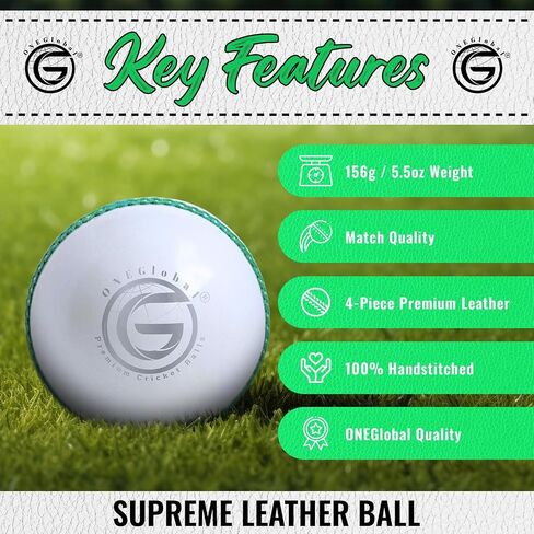 Supreme Leather Cricket Ball | 100% Handstitched, 156g-5.5oz, 4-Piece Premium Leather, Waterproofing | Match Quality Hard Cricket Balls for Matches & Net Practice. in Kuwait