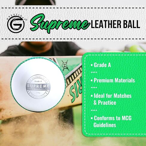 Supreme Leather Cricket Ball | 100% Handstitched, 156g-5.5oz, 4-Piece Premium Leather, Waterproofing | Match Quality Hard Cricket Balls for Matches & Net Practice. in Kuwait