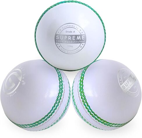 Supreme Leather Cricket Ball | 100% Handstitched, 156g-5.5oz, 4-Piece Premium Leather, Waterproofing | Match Quality Hard Cricket Balls for Matches & Net Practice. in Kuwait