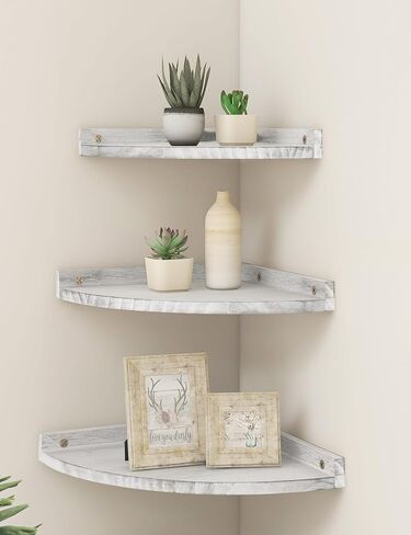 Corner Shelves Wall Mounted, Rustic Farmhouse Corner Floating Shelf, Solid Wood Storage Organizer Corner Wall Shelves for Living Room Bedroom Kitchen Bathroom Laundry, 9.68x9.68 Inch in Saudi Arabia