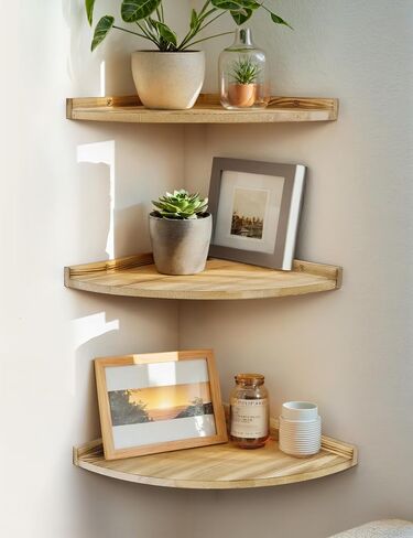 Corner Shelves Wall Mounted, Rustic Farmhouse Corner Floating Shelf, Solid Wood Storage Organizer Corner Wall Shelves for Living Room Bedroom Kitchen Bathroom Laundry, 9.68x9.68 Inch in Saudi Arabia