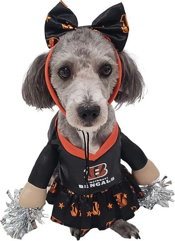NFL Cincinnati Bengals Officially Licensed Cheer Dog Costume by MODERN HERO Includes Dress with Faux Stuffed arms and Tinsel pom-poms and Satin Bow Headband, Size S in Kuwait