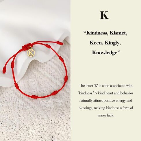 Red String Bracelet with Initial Letter and 7 Protective Knots – Adjustable Kabbalah Bracelet for Women & Men in Saudi Arabia