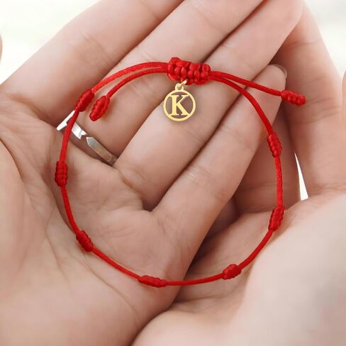 Red String Bracelet with Initial Letter and 7 Protective Knots – Adjustable Kabbalah Bracelet for Women & Men in Saudi Arabia