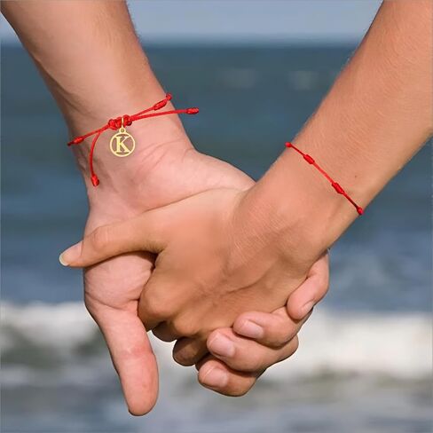 Red String Bracelet with Initial Letter and 7 Protective Knots – Adjustable Kabbalah Bracelet for Women & Men in Saudi Arabia