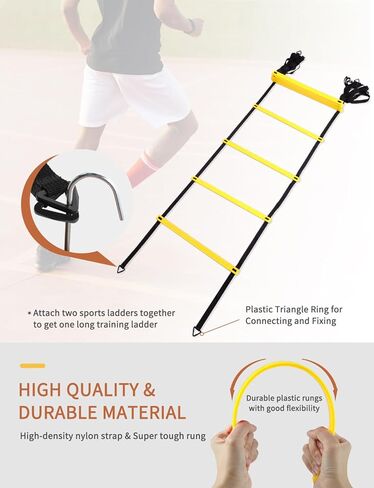 GHB Soccer Agility Training Equipment, 6 Agility Poles, 20ft Speed Ladder, 12 Disc Cones, Resistance Parachute, Jump Rope, 5 Resistance Bands, Soccer Training Poles for Speed Agility Training in Saudi Arabia