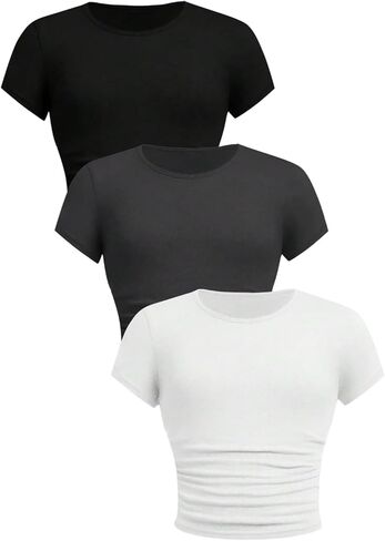 SOLY HUX Girl's Basic T-Shirts Set Crew Neck Short Sleeve Crop Top 3 Packs Summer Fitted Tees in Kuwait
