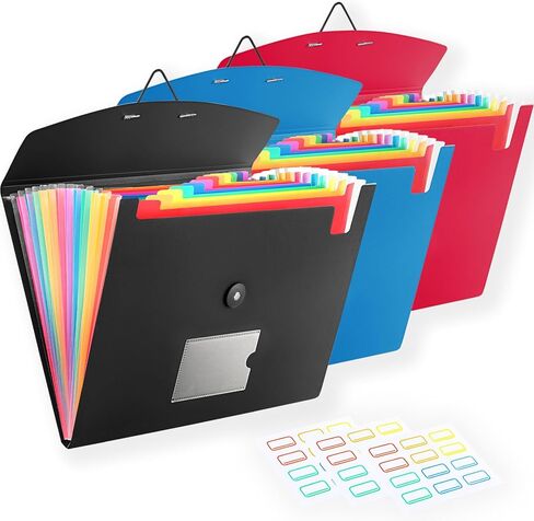 3 Pack 7 Pocket Accordian File ، مجلد الملفات المتوسع مع الملصقات ، مجلد ملفات قابلة للتوسيع من البلاستيك لأوراق الحروف A4 in Kuwait