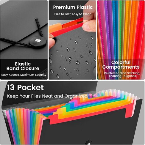 3 Pack 7 Pocket Accordian File ، مجلد الملفات المتوسع مع الملصقات ، مجلد ملفات قابلة للتوسيع من البلاستيك لأوراق الحروف A4 in Kuwait