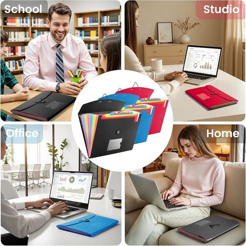 3 Pack 7 Pocket Accordian File ، مجلد الملفات المتوسع مع الملصقات ، مجلد ملفات قابلة للتوسيع من البلاستيك لأوراق الحروف A4 in Kuwait