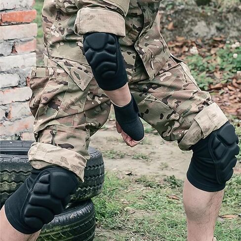 Tactical crawling creeping set skateboarding roller skating kneeling crawling sponge impact resistant wear and tear anti-slip protection thick pads foam pads, work knee pads, Muay Thai fighting volleyball soccer wrestling gardening black knee pads (Black, in Kuwait