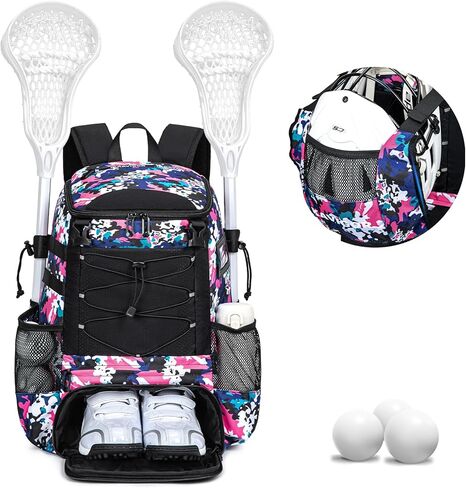 Lacrosse Bag for Kids and Youth, Lacrosse Backpack with Helmet Holder and Shoes Compartment, Waterproof Field Hockey Gears Bag for Boys & Girls in Kuwait